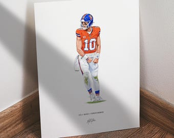 Bo Nix Poster, Denver Broncos Football Wall Art,  Sports Print for Man Cave Office or Fan Gift