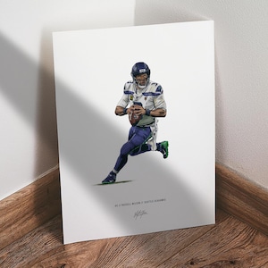 Russell Wilson Poster, Seattle Seahawks Football Wall Art, 8x10 Sports Print for Man Cave Office or Fan Gift