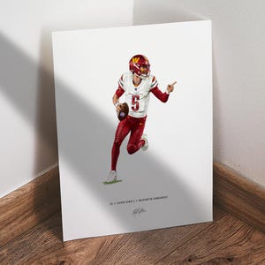 Jayden Daniels Poster, Washington Commanders Football Wall Art, 8x10 Sports Print for Man Cave, Office, or Fan Gift