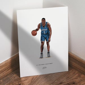 Larry Johnson Poster, Charlotte Hornets Basketball Wall Art, 8x10 Sports Print for Man Cave Office or Fan Gift
