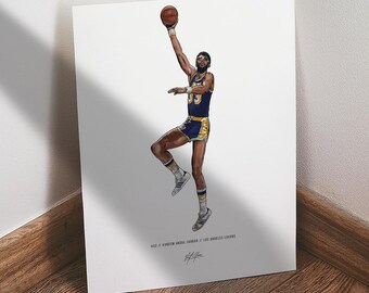 Kareem Abdul-Jabbar Poster, Los Angeles Lakers Basketball Wall Art,  Sports Print for Man Cave Office or Fan Gift