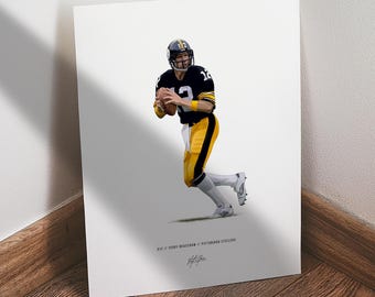 Terry Bradshaw Poster, Pittsburgh Steelers Football Wall Art,  Sports Print for Man Cave Office or Fan Gift