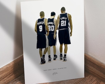 Tim Duncan Tony Parker Manu Ginobili Poster, San Antonio Spurs Basketball Wall Art, Sports Print for Man Cave Office or Fan Gift