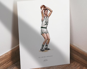 Larry Bird Poster, Boston Celtics Basketball Wall Art,  Sports Print for Man Cave Office or Fan Gift