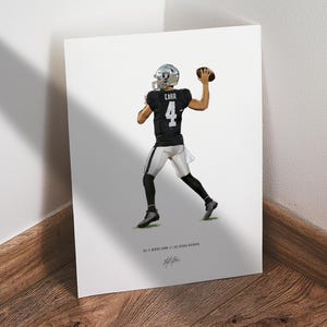 Derek Carr Poster, Las Vegas Raiders Football Wall Art, 8x10 Sports Print for Man Cave Office or Fan Gift