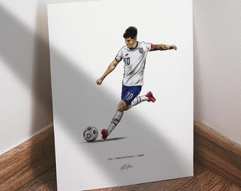 Christian Pulisic Poster, USMNT Soccer Wall Art, 8x10 Sports Print for Man Cave Office or Fan Gift