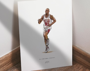 Dennis Rodman Poster, Chicago Bulls Basketball Wall Art,  Sports Print for Man Cave Office or Fan Gift
