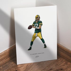 Aaron Rodgers Poster, Green Bay Packers Football Wall Art, 8x10 Sports Print for Man Cave Office or Fan Gift