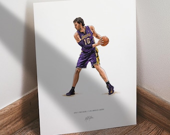 Pau Gasol Poster, Los Angeles Lakers Basketball Wall Art,  Sports Print for Man Cave Office or Fan Gift