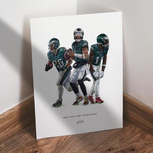 Philadelphia Eagles Poster, Jalen Hurts Poster, Saquon Barkley Poster, AJ Brown Poster, Eagles Fans, 8x10 Illustrated Art Print