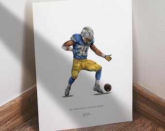 Austin Ekeler Poster, Los Angeles Chargers Football Wall Art, 8x10 Sports Print for Man Cave Office or Fan Gift