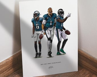 Philadelphia Eagles Poster, Jalen Hurts Devonta Smith AJ Brown Poster, Eagles Wall Art,  Sports Print for Man Cave, Office, or Fan Gift