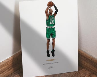 Ray Allen Poster, Boston Celtics Basketball Wall Art,  Sports Print for Man Cave Office or Fan Gift