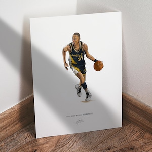 Reggie Miller Poster, Indiana Pacers Basketball Wall Art, 8x10 Sports Print for Man Cave Office or Fan Gift