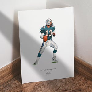 Dan Marino Poster, Miami Dolphins Football Wall Art, 8x10 Sports Print for Man Cave Office or Fan Gift