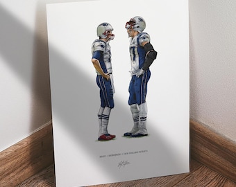 Tom Brady Rob Gronkowski Poster, New England Patriots Football Wall Art, Brady Gronk 8x10 Sports Print for Man Cave Office or Fan Gift