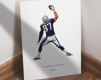 Rob Gronkowski Poster, New England Patriots Football Wall Art, Gronk 8x10 Sports Print for Man Cave Office or Fan Gift