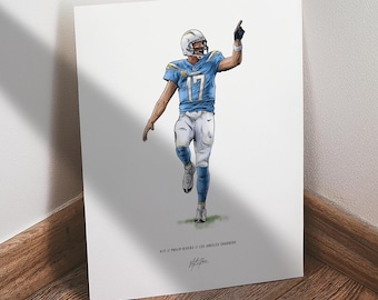 Philip Rivers Poster, Los Angeles Chargers Football Wall Art, 8x10 Sports Print for Man Cave Office or Fan Gift