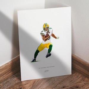 Josh Jacobs Poster, Green Bay Packers Football Wall Art, 8x10 Sports Print for Man Cave Office or Fan Gift