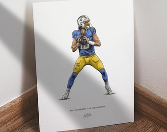 Justin Herbert Poster, Los Angeles Chargers Football Wall Art, 8x10 Sports Print for Man Cave Office or Fan Gift