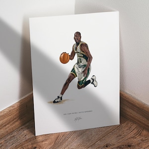 Gary Payton Poster, Seattle Supersonics Basketball Wall Art, 8x10 Sports Print for Man Cave Office or Fan Gift