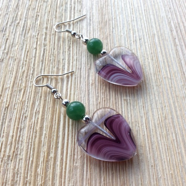 Lucky in Love - Aventurine Earrings - Heart Earrings - Handmade Earrings - Purple Earrings - Gift for Her - Lucky Earrings