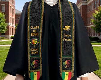 Custom Senegal Flag Graduation Stole, Senegalese Heritage Grad Sash, West African Pride Accessory, Senegal Graduation Gift ID-0415-B0OP