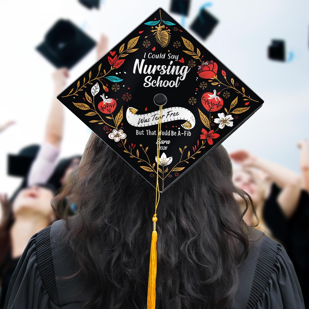 Nursing Afib Humor Graduation Cap Topper, Funny EKG Nursing Grad Decal ...