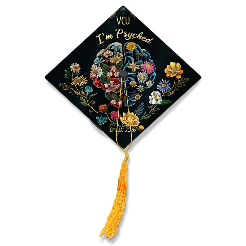 Psyched Psychology Brain Graduation Cap Topper, Fun Psych Major Grad ...