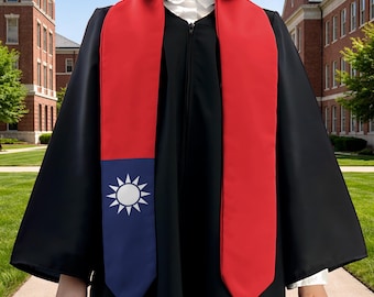 Taiwan Flag Graduation Stole, Taiwan Heritage Graduation Sash - Grads Gift For Taiwan Students Studying Abroad ID-0324-HTB7