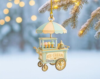Personalized Ice Cream Cart Ornament, Ice Cream Christmas Ornament Gift, Ice Cream Keepsake, Ice Cream Stand Ornament Decor Thdso-3090