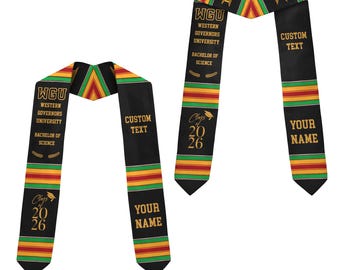 Personalized African Kente Graduation Stole, Ghana Graduation Sash, African Heritage Grads Scarf, College Graduation Gift ID-0410-N6TW