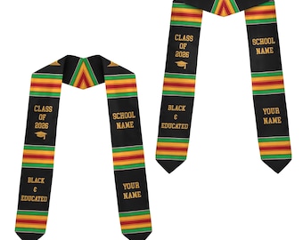 Custom Kente Graduation Stole Class of 2026, Black & Educated Stole,  African Heritage Grads Scarf, College Graduation Gift ID-0320-15WR