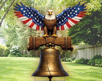Liberty Bell Bald Eagle Yard Sign, American 250 Years Patriotic Lawn Sign, USA Celebration Outdoor Decor for Garden Display TD-0313-BXNX