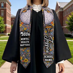 Mental Health Graduation Stole Class of 2026, Personalized Psychology Graduation Sash, Medical Grad Gift ID-0320-Z99V