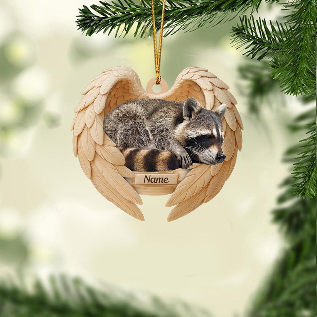 Personalized Raccoon Angel Wings Ornament, Raccoon Christmas Ornament ...