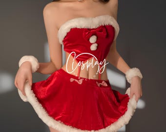 Conjunto de lencería navideña roja – Disfraz de Papá Noel de terciopelo