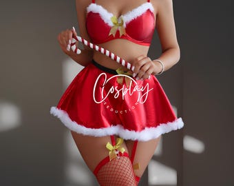 Conjunto de lencería roja de Papá Noel – Disfraz navideño para mujer