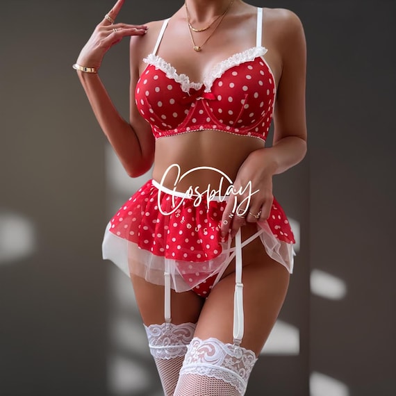 Red Polka Dot Lingerie Set: Sexy See Through Outfit, Transparent Lingerie