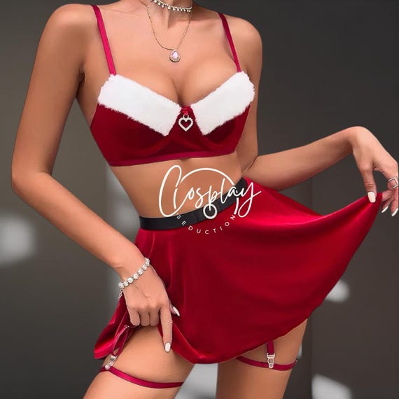 Red Christmas Lingerie – Sexy Santa Outfit, Erotic Roleplay Lingerie