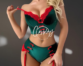 Conjunto de lencería de elfo navideño – Disfraz navideño verde