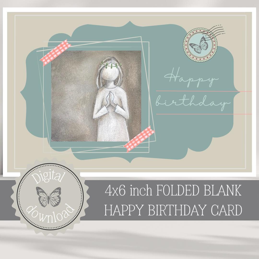 Printable Blank Happy Birthday Card: Hand Painted Acrylic Collage - Etsy
