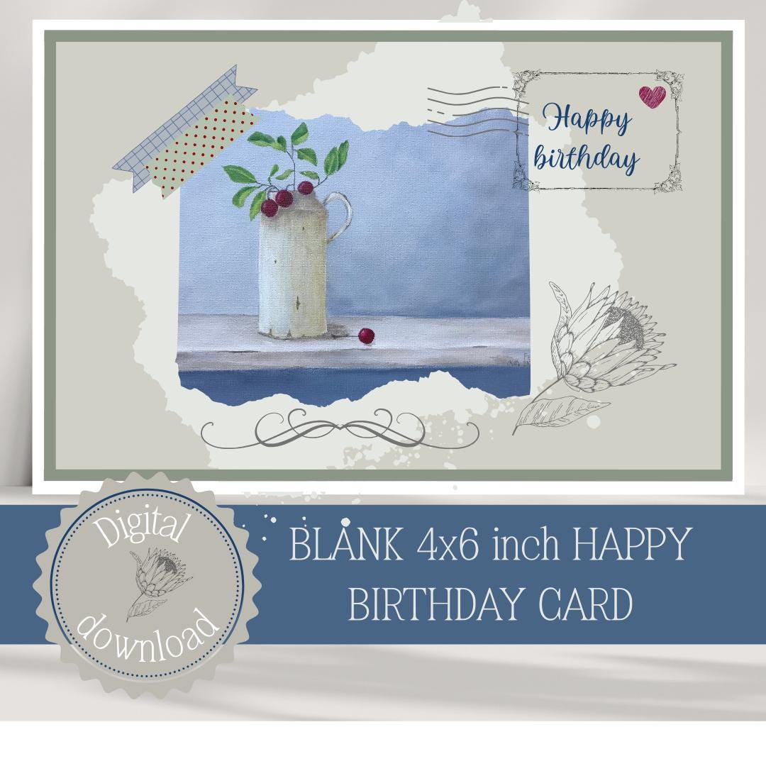 Printable Happy Birthday Card: Collage Mixed Media With Acrylic ...