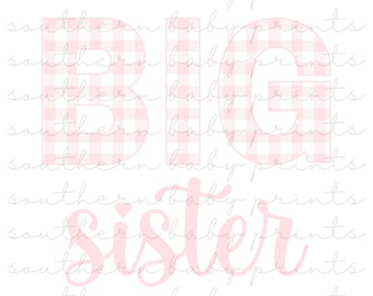 Big Sister PNG, Big Sister Shirt Design, Pink Gingham PNG, Preppy, Big Sister Little Sister, Big Sister Sublimation Design, DTF Design