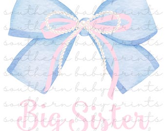 Big Sister PNG, Big Sister Coquette Design, Girls Watercolor Bow PNG, Big Sister Little Sister, Big Sister Sublimation Design, DTF Design