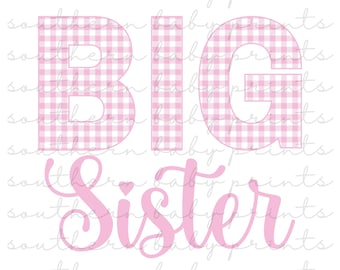 Big Sister PNG, Big Sister Shirt Design, Pink Gingham PNG, Preppy, Big Sister Little Sister, Big Sister Sublimation Design, DTF Design