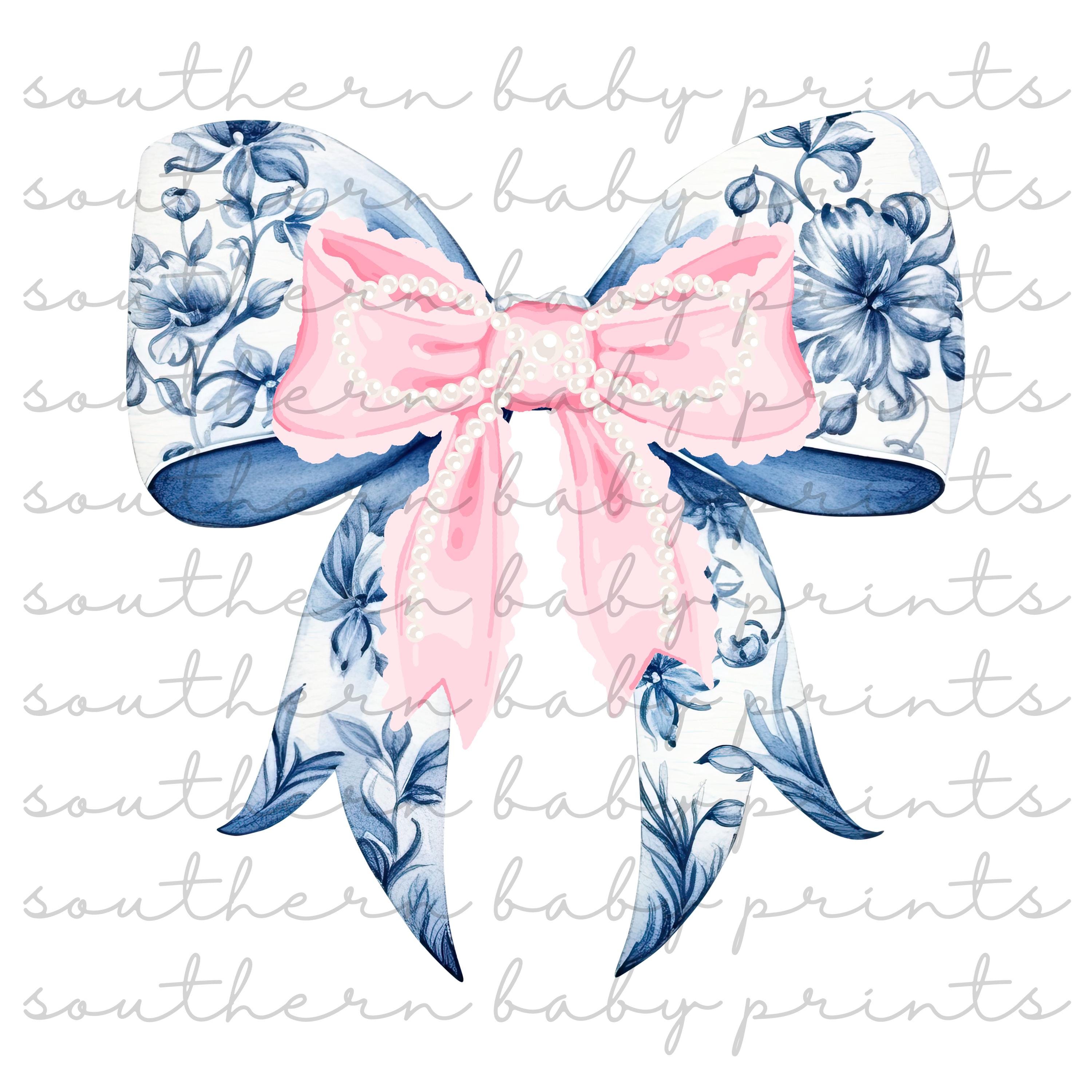 Coquette Bow PNG, Blue Chinoiserie Png Design, Girls Ribbon Bow Png ...