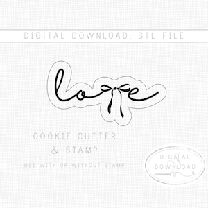 Love with Bow Valentine Cookie Cutter with Stamp, STL Digital Download 3D Print Engagement Party, Wedding, Bridal Shower, Bachelorette Party