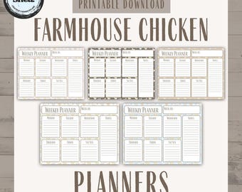 Farmhouse Chicken Weekly Planner, Rustic Undated Printable (Digital Download)