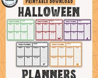 Halloween Wochenplaner, 5 Farbverläufe, Gruselige Wochenplaner, Undatierte Kalenderseite, Sofort Download
